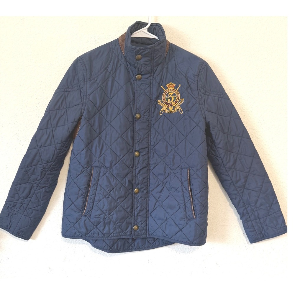 Ralph Lauren Navy Quilted Crest Utility Jacket with Brown Trim